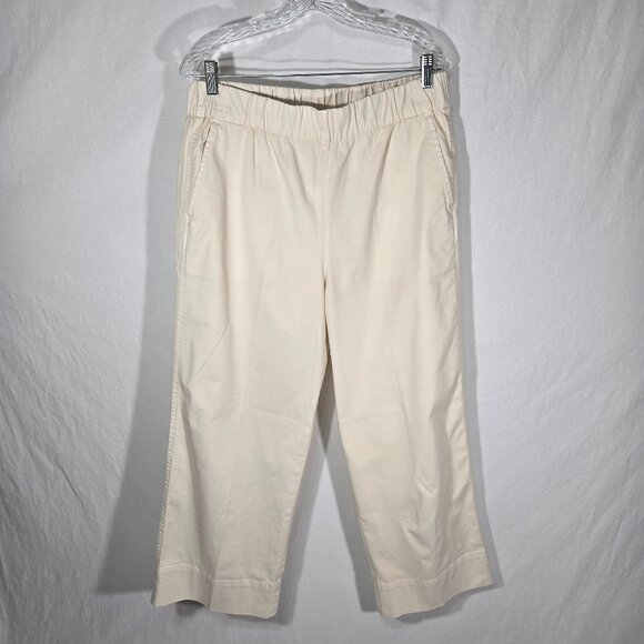J.CREW Astrid NATURAL Elastic Waistband Hi-Rise Wide Leg Crop Chino Pant Size L. - Picture 1 of 17